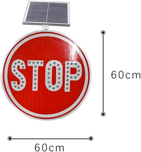 24'' Solar Powered Stop Sign, LED Blinking Reflective Street Traffic Warning Sign, Heavy Duty Round Rust-Proof Metal Frame in Kuwait