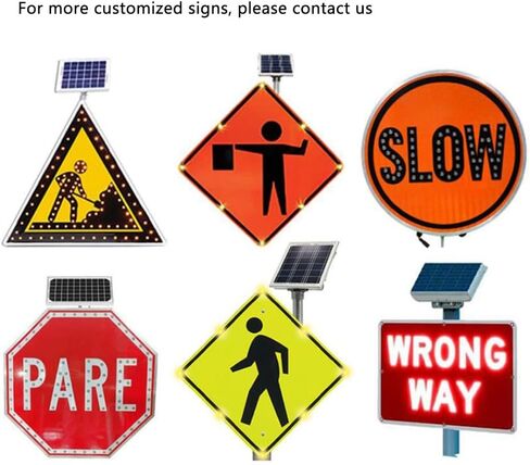24'' Solar Powered Stop Sign, LED Blinking Reflective Street Traffic Warning Sign, Heavy Duty Round Rust-Proof Metal Frame in Kuwait