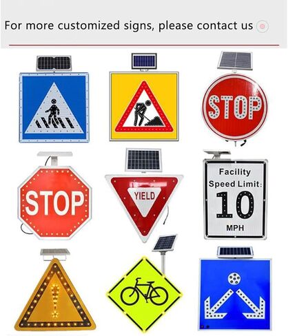 24'' Solar Powered Stop Sign, LED Blinking Reflective Street Traffic Warning Sign, Heavy Duty Round Rust-Proof Metal Frame in Kuwait