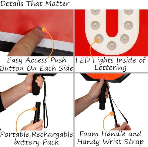 مجداف إيقاف بطيء LED مزدوج الجوانب، 18 بوصة LED تحكم ثابت/وامض في حركة المرور يبطئ باليد علامة توقف تحذيرية عاكسة (إيقاف بطيء) (إيقاف توقف) in Kuwait