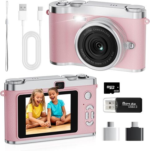 Upgrade Kids Selfie Camera, HD Digital Video Cameras for Toddler, Portable Toy for 3 4 5 6 7 8 Year Old Girl with 32GB SD Card-Pink in Saudi Arabia