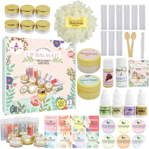 Kalakaram DIY Lip Balm Making Kit - Make 15 Lip Balms with Shea & Kukum Butter, Beeswax, Vitamin E Oil, Grapeseed & Essential Oils, DIY Activity Kit for Kids & Craft Kit for Girls 9-12 in Saudi Arabia