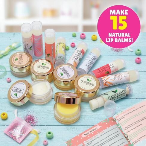 Kalakaram DIY Lip Balm Making Kit - Make 15 Lip Balms with Shea & Kukum Butter, Beeswax, Vitamin E Oil, Grapeseed & Essential Oils, DIY Activity Kit for Kids & Craft Kit for Girls 9-12 in Saudi Arabia