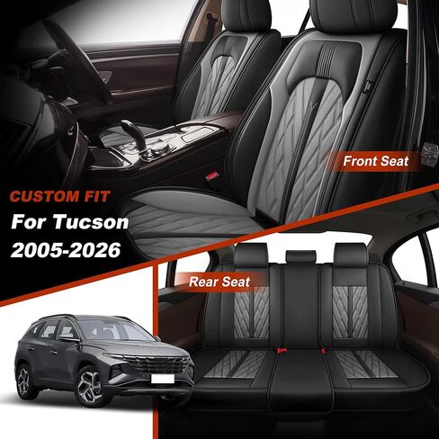 أغطية مقاعد TTX LIGHTING تناسب Hyundai Tucson 2005-2026 أغطية مقاعد مجموعة كاملة من أغطية مقاعد السيارة من الجلد الصناعي المسامي المقاوم للماء وواقي مقعد السيارة (5 مقاعد، أسود ورمادي) in Kuwait