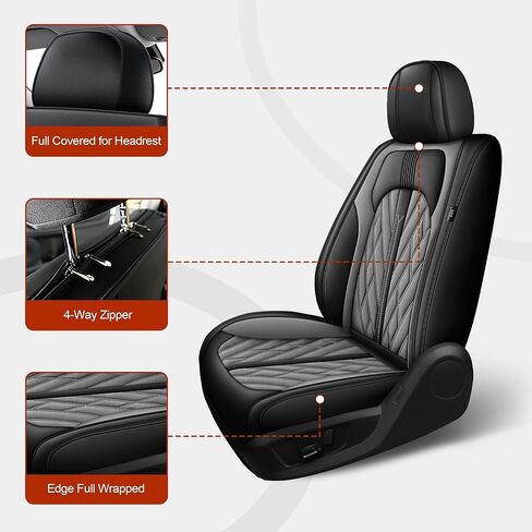 أغطية مقاعد TTX LIGHTING تناسب Hyundai Tucson 2005-2026 أغطية مقاعد مجموعة كاملة من أغطية مقاعد السيارة من الجلد الصناعي المسامي المقاوم للماء وواقي مقعد السيارة (5 مقاعد، أسود ورمادي) in Kuwait