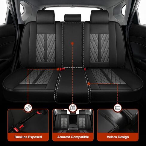 أغطية مقاعد TTX LIGHTING تناسب Hyundai Tucson 2005-2026 أغطية مقاعد مجموعة كاملة من أغطية مقاعد السيارة من الجلد الصناعي المسامي المقاوم للماء وواقي مقعد السيارة (5 مقاعد، أسود ورمادي) in Kuwait