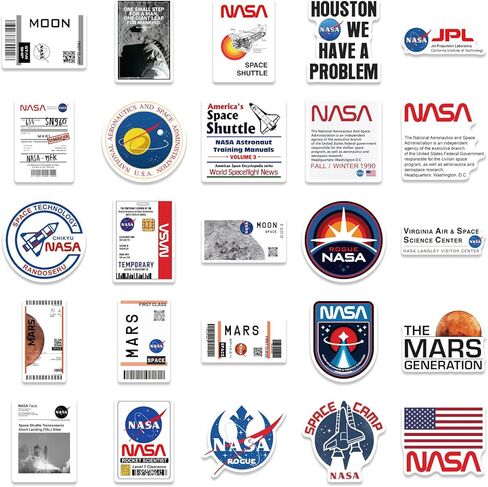 NASA Space Stickers, 50 Pcs Waterproof Vinyl Decals for Water Bottle Laptop, Space Theme Stickers for Kids Teens Boys Girls Students Adults in Saudi Arabia