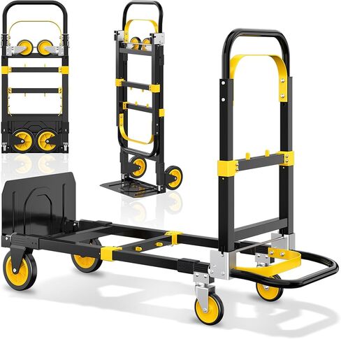 4-in-1 Convertible Dolly Cart with Wheels, 850LBS Aluminum Alloy Heavy Duty Hand Truck Dolly with Non-Slip Handle, Collapsible Cart for Luggages,Cartons,Warehouse,Supermarket,Office, Black in Saudi Arabia