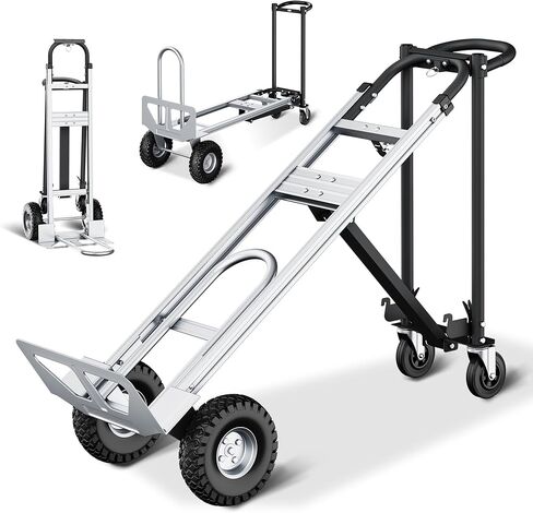 4-in-1 Convertible Dolly Cart with Wheels, 850LBS Aluminum Alloy Heavy Duty Hand Truck Dolly with Non-Slip Handle, Collapsible Cart for Luggages,Cartons,Warehouse,Supermarket,Office, Black in Saudi Arabia
