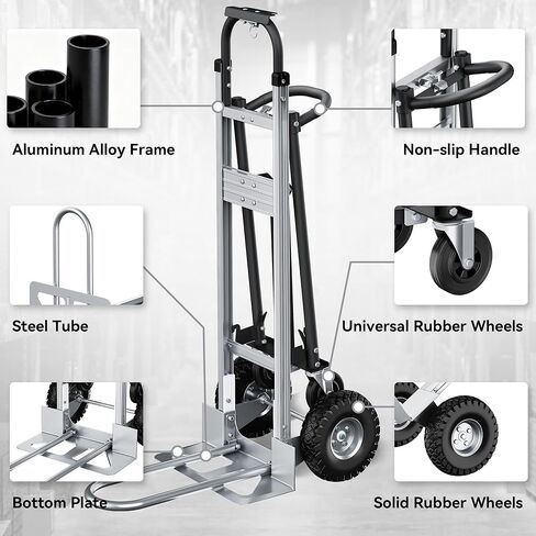 4-in-1 Convertible Dolly Cart with Wheels, 850LBS Aluminum Alloy Heavy Duty Hand Truck Dolly with Non-Slip Handle, Collapsible Cart for Luggages,Cartons,Warehouse,Supermarket,Office, Black in Saudi Arabia