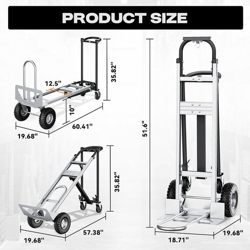 4-in-1 Convertible Dolly Cart with Wheels, 850LBS Aluminum Alloy Heavy Duty Hand Truck Dolly with Non-Slip Handle, Collapsible Cart for Luggages,Cartons,Warehouse,Supermarket,Office, Black in Saudi Arabia