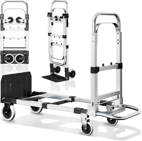 4-in-1 Convertible Dolly Cart with Wheels, 850LBS Aluminum Alloy Heavy Duty Hand Truck Dolly with Non-Slip Handle, Collapsible Cart for Luggages,Cartons,Warehouse,Supermarket,Office, Black in Saudi Arabia