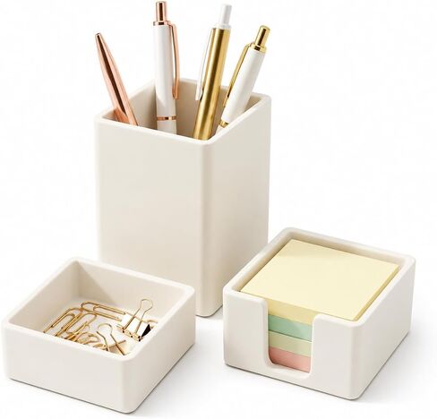 minimaliving Aesthetic Silicone Desk Organizer Set of 3,Modern Office Desk Accessories with Pen Holder,Paperclip Tray,Sticky Note Holder,Stylish Functional Office Desk Decor for Back-to-school(Beige) in Saudi Arabia