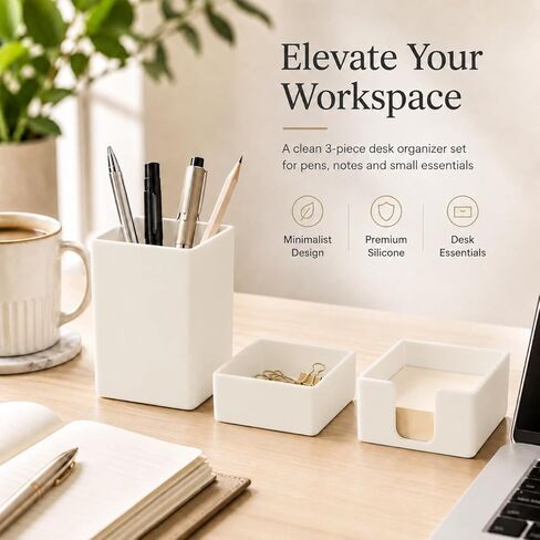 minimaliving Aesthetic Silicone Desk Organizer Set of 3,Modern Office Desk Accessories with Pen Holder,Paperclip Tray,Sticky Note Holder,Stylish Functional Office Desk Decor for Back-to-school(Beige) in Saudi Arabia