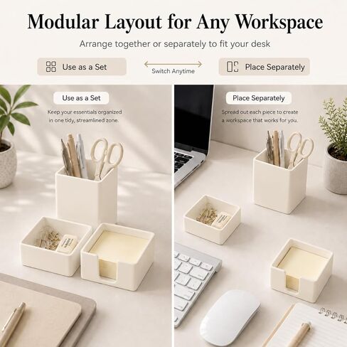minimaliving Aesthetic Silicone Desk Organizer Set of 3,Modern Office Desk Accessories with Pen Holder,Paperclip Tray,Sticky Note Holder,Stylish Functional Office Desk Decor for Back-to-school(Beige) in Saudi Arabia