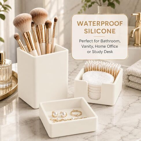 minimaliving Aesthetic Silicone Desk Organizer Set of 3,Modern Office Desk Accessories with Pen Holder,Paperclip Tray,Sticky Note Holder,Stylish Functional Office Desk Decor for Back-to-school(Beige) in Saudi Arabia