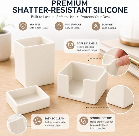 minimaliving Aesthetic Silicone Desk Organizer Set of 3,Modern Office Desk Accessories with Pen Holder,Paperclip Tray,Sticky Note Holder,Stylish Functional Office Desk Decor for Back-to-school(Beige) in Saudi Arabia