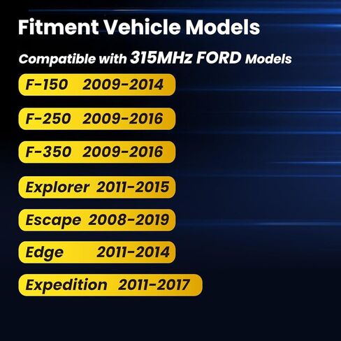 Ford TPMS 315Mhz Pre-Programmed Compatible with F-150 09-14|F-250/350 09-16|Explorer 11-15|Escape 08-19|Edge 11-14|Expedition 11-17|Tire Pressure Monitoring Sensor/OE#DE8T1A180AA (Set of 4) in Kuwait