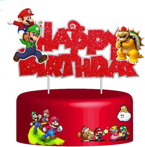 Gold Glitter Mario Cake Topper, Happy Birthday Cake Toppers, Birthday Party and Movie Themed Party Supplies. in Saudi Arabia