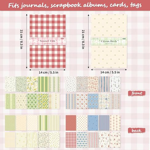 BESARME 60 Sheets Scrapbook Paper, 5.5×8.3in Double Sided Floral Craft Paper for DIY Scrapbook Albums Travel Diaries Greeting Cards Gift Tags Photo Books Decor Origami Crafts in Kuwait