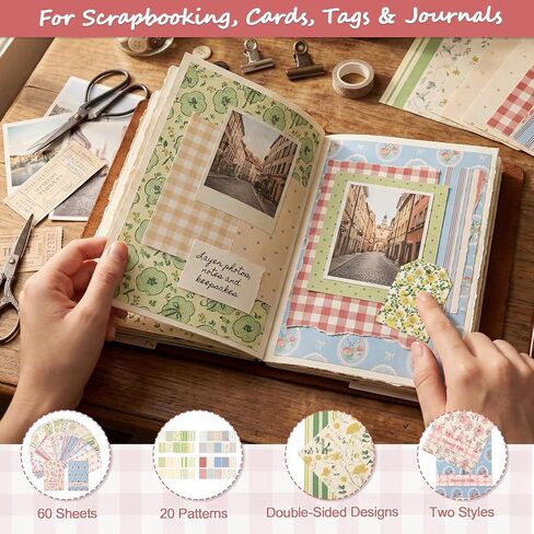 BESARME 60 Sheets Scrapbook Paper, 5.5×8.3in Double Sided Floral Craft Paper for DIY Scrapbook Albums Travel Diaries Greeting Cards Gift Tags Photo Books Decor Origami Crafts in Kuwait