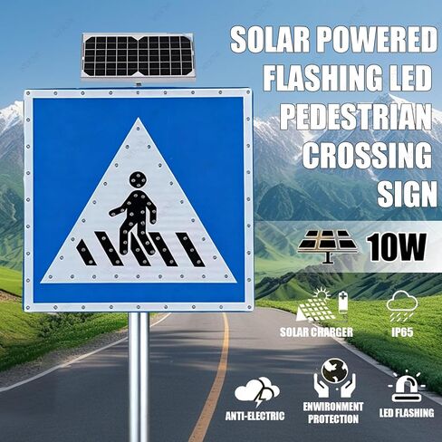علامة عبور وامضة LED للمشاة بالطاقة الشمسية مقاس 24 × 24 بوصة/30 × 30 بوصة، علامات تحذير طريق المشاة من الألومنيوم، إطار معدني مقاوم للصدأ مع ملحقات التثبيت، أزرق 30 بوصة (76 بوصة) in Kuwait