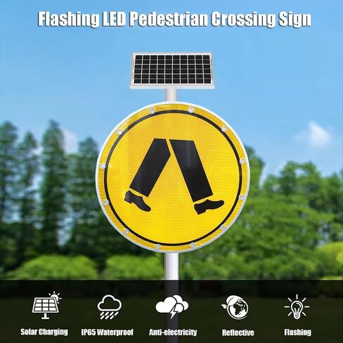 علامة عبور المشاة LED تعمل بالطاقة الشمسية مقاس 24 بوصة، نظام تحذير للمشاة بالطاقة الشمسية عالي الوضوح، إشارات إنذار تحذيرية لمعدات إشارات المرور للسلامة على الطرق in Kuwait