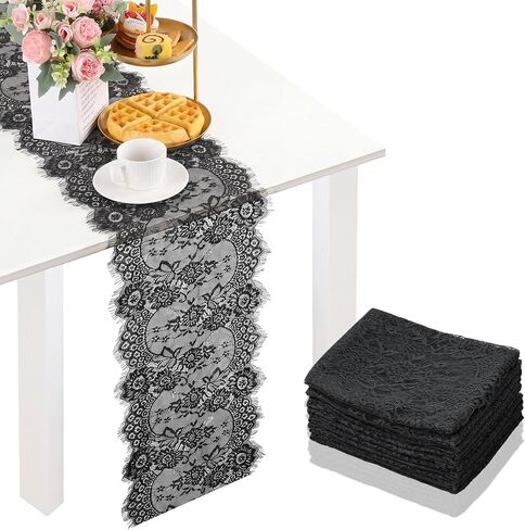 Newwiee 10 Pcs Rose Pink Lace Table Runner 14 x 120 Inch Embroidered Floral Table Runner Table Cloths Romantic Table Runner for Wedding Bridal Shower Birthday Party Decorations in Saudi Arabia