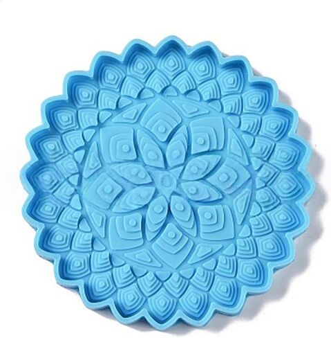 Blue Epoxy Resin Silicone Molds - Mandala Coaster Epoxy Resin Mold DIY Crafts Home Decoration Making Tools Sculpture Supplies Flower Tray Cup Mat Casting Silicone Mould (4.92x4.92x0.2inches) in Kuwait