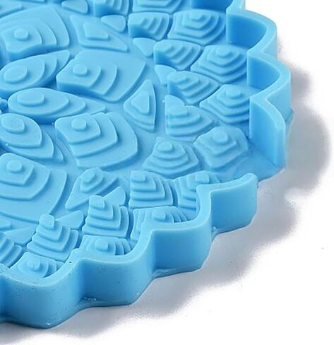 Blue Epoxy Resin Silicone Molds - Mandala Coaster Epoxy Resin Mold DIY Crafts Home Decoration Making Tools Sculpture Supplies Flower Tray Cup Mat Casting Silicone Mould (4.92x4.92x0.2inches) in Kuwait