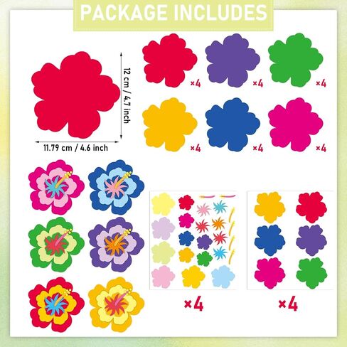 24 Sets Summer Hibiscus Floral Craft Set DIY Hawaiian Luau Hibiscus Paper Crafts Sticker Kit Make Your Own Flower Ornaments for Hawaii Tropical Party Favors Home School Classroom Activities Gifts in Kuwait