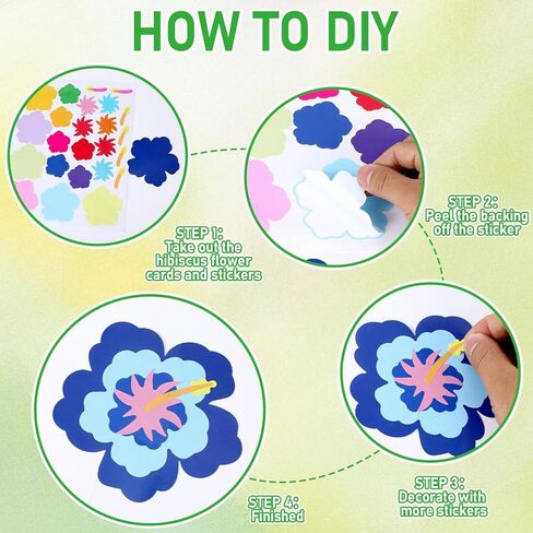 24 Sets Summer Hibiscus Floral Craft Set DIY Hawaiian Luau Hibiscus Paper Crafts Sticker Kit Make Your Own Flower Ornaments for Hawaii Tropical Party Favors Home School Classroom Activities Gifts in Kuwait