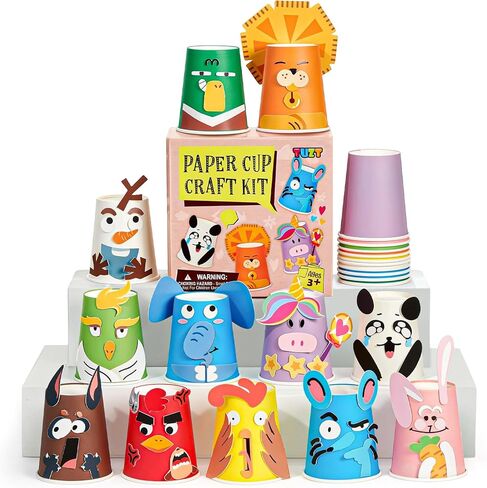 Toylink 12 Pack Arts and Crafts for Kids, Toddler Paper Cup Craft Kit with Cute Cartoon Animal Projects, DIY Gifts Birthday Party Fun Preschool Classroom Activity for Girls & Boys Ages 3-8-12 in Saudi Arabia