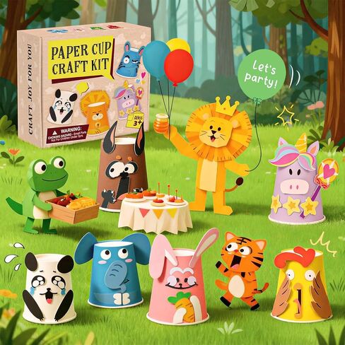 Toylink 12 Pack Arts and Crafts for Kids, Toddler Paper Cup Craft Kit with Cute Cartoon Animal Projects, DIY Gifts Birthday Party Fun Preschool Classroom Activity for Girls & Boys Ages 3-8-12 in Saudi Arabia