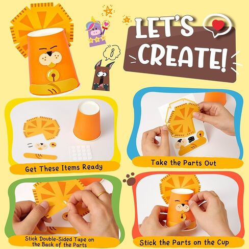 Toylink 12 Pack Arts and Crafts for Kids, Toddler Paper Cup Craft Kit with Cute Cartoon Animal Projects, DIY Gifts Birthday Party Fun Preschool Classroom Activity for Girls & Boys Ages 3-8-12 in Saudi Arabia
