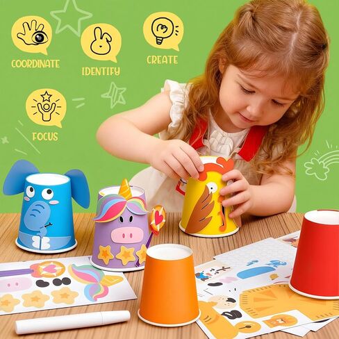 Toylink 12 Pack Arts and Crafts for Kids, Toddler Paper Cup Craft Kit with Cute Cartoon Animal Projects, DIY Gifts Birthday Party Fun Preschool Classroom Activity for Girls & Boys Ages 3-8-12 in Saudi Arabia