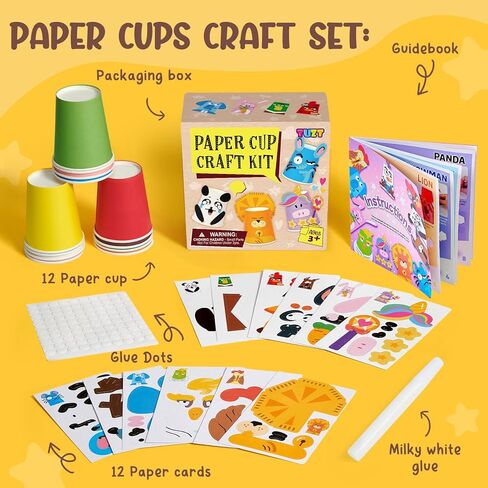 Toylink 12 Pack Arts and Crafts for Kids, Toddler Paper Cup Craft Kit with Cute Cartoon Animal Projects, DIY Gifts Birthday Party Fun Preschool Classroom Activity for Girls & Boys Ages 3-8-12 in Saudi Arabia