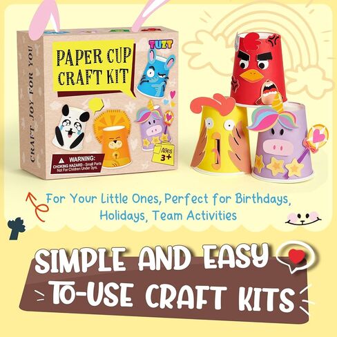 Toylink 12 Pack Arts and Crafts for Kids, Toddler Paper Cup Craft Kit with Cute Cartoon Animal Projects, DIY Gifts Birthday Party Fun Preschool Classroom Activity for Girls & Boys Ages 3-8-12 in Saudi Arabia