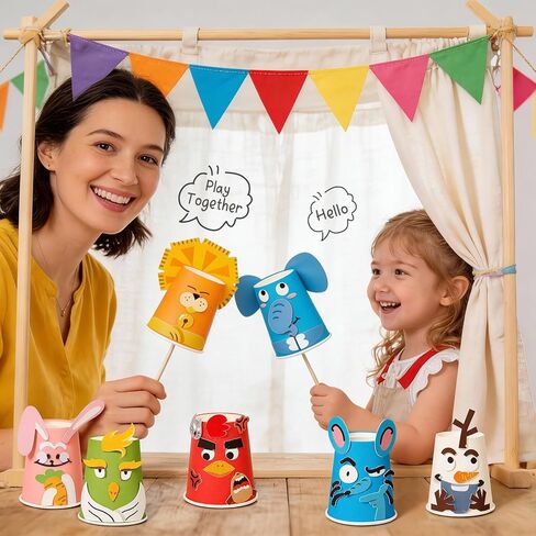 Toylink 12 Pack Arts and Crafts for Kids, Toddler Paper Cup Craft Kit with Cute Cartoon Animal Projects, DIY Gifts Birthday Party Fun Preschool Classroom Activity for Girls & Boys Ages 3-8-12 in Saudi Arabia