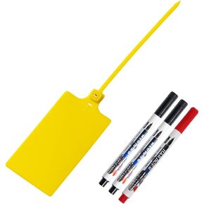 200Pcs Plastic Seals Shipping Label Tags, Writable Marker Big Sign Tie for Logistics, 255mm Total Length Self Locking Inventory Waterproof Tag Fastener (Yellow) in Saudi Arabia