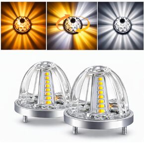 Dual-Color Amber White Watermelon Lights 2PCS, 30 LED 360° Rotating & Steady Dual Mode Side Marker Light, 12V-24V Clear Lens Turn Signal Tail Stop Lights for Semi Truck Trailer RV in Saudi Arabia