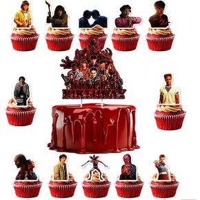 13Pcs Stranger 5 TV Cake Decorations with 12pcs Cupcake Toppers, 1pcs Cake Topper for Boys and Girls Movie Theme Birthday Party Decorations in Saudi Arabia