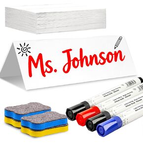 105 Pcs Dry Erase Name Tents for Meetings 7.9'' x 5.5'' Fold Table Tent Cards Reusable Name Tents for Tables with 4 Markers & 4 Erasers, Dry Erase Name Plates for Classroom Office Wedding in Saudi Arabia