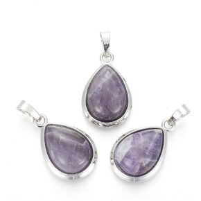 1Pcs Teardrop Natural Amethyst Pendants, Gemstone Pendant with Brass Findings Platinum Pendant Necklace for Necklace Bracelet Jewelry Making DIY Craft Making, 26x16~17x8~10mm in Kuwait
