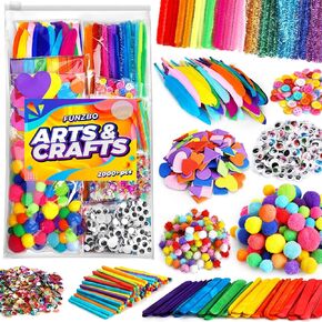 FUNZBO 2000Pcs+ Arts & Crafts Supplies Kits for Kids, DIY Craft Supplies for Toddlers Art Supply Tools Set Pipe Cleaners, Pom Poms and Feather, Birthday Gifts for Kid Girls Ages 4-8-12 in Kuwait