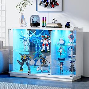 Glass Display Cabinet with Lock & LED Light, High Gloss Sideboard with Motion Sensor & Glass Shelves, Curio Cabinet for Collectibles, Toys, Liquor, Books for Living Room, Kitchen, Study, White in Saudi Arabia