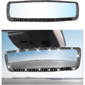 Car Rear View Mirror,Bling Rhinestone Interior Rear View Mirror with HD Glass,Wide Angle Clip-On Rearview Mirror with Glitter Crystal Diamond,Car Decoration Accessories for Women Men (Silver) in Saudi Arabia