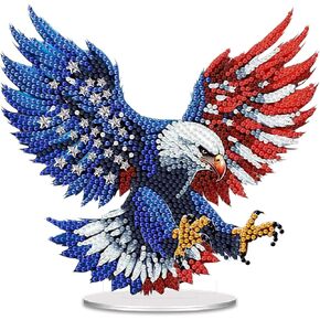 pchmcu DIY Ameriacn Flag Eagle Diamond Desktop Ornament,4th of July Crystal Diamond Art Painting Tabletop Ornaments Single Sided, Independence Day Crafts Gift for Adult Beginner Home Decor 8x8 Inch in Saudi Arabia