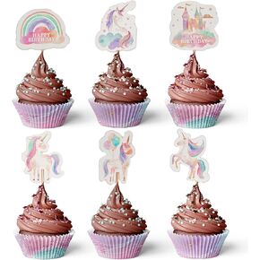Unicorn Cupcake Toppers | Set of 24 | Rainbow Unicorn Birthday Decorations & Party Supplies - Perfect Magical Cupcake Decorations & Cake Toppers for Girls in Saudi Arabia