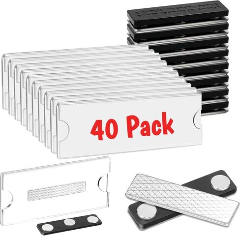 40 Pack Magnetic Name Badges Holder, Acrylic Name Tags with 3 Point Magnets for Work Clothes Shirt, Printable Name Label for Business Events School Office, Reusable Name Tags 1.2"*3" in Saudi Arabia